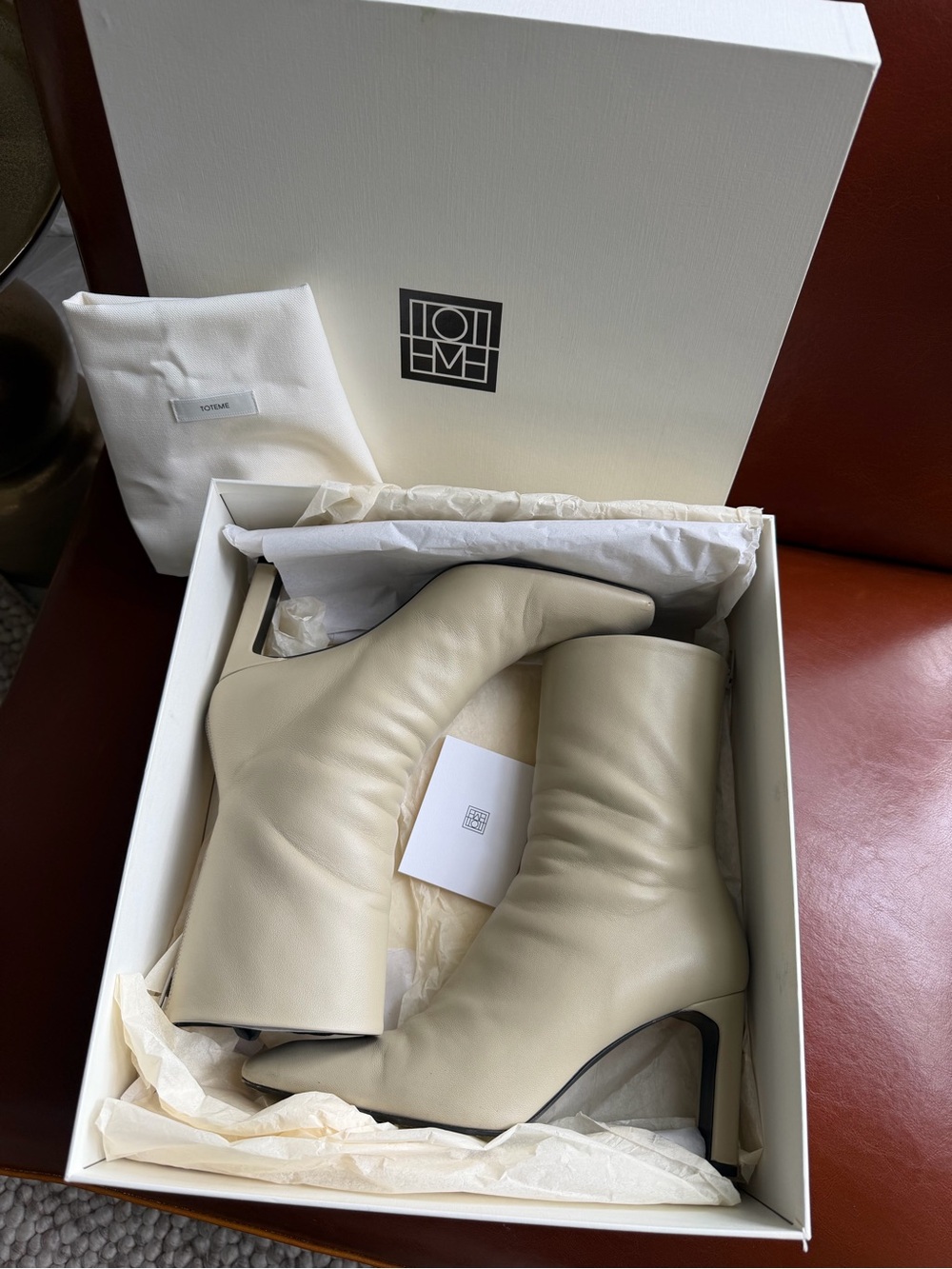 TOTEME 80 Leather Mid-Calf Ivory Boots Size 40